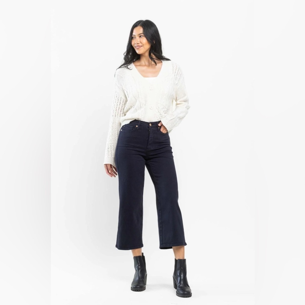 Judy blue high waist wide leg cropped navy garment dyed jeans 88807 size 5/27 - Picture 6 of 7